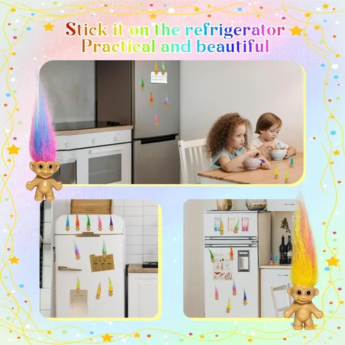 Vista 3 de 10 unidades de lindos mini imanes de muñecas de trol para nevera, mini imanes de muñeca de Trolls de la suerte para decoración de refrigerador