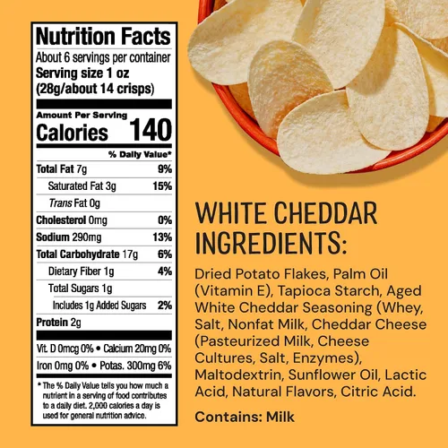 Vista 2 de The Good Crisp Company, Cheddar blanco envejecido, papas fritas sin gluten (recipientes de 5.6 onzas, paquete de 8), sin OMG, apto para alérgenos