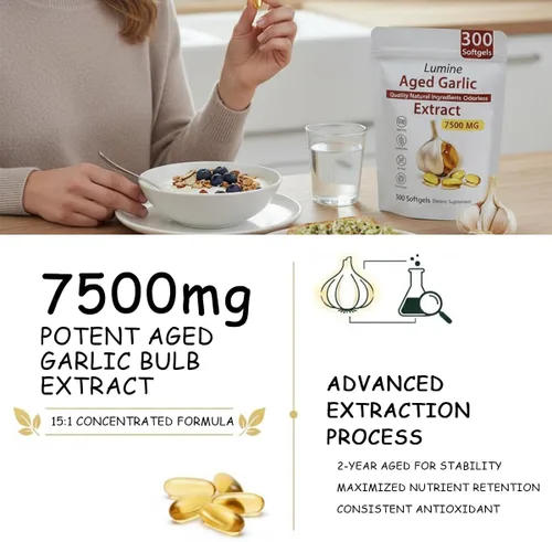 Vista 2 de Elare Extracto de ajo envejecido, 300 unidades, 7500 mg de ajo orgánico inodoro para apoyo cardíaco e inmunológico, extracto de ajo de 2 años