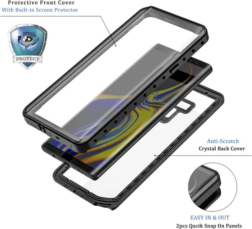 Vista 3 de Lanhiem Funda para teléfono Galaxy Note 9, IP68, impermeable, a prueba de polvo, a prueba de golpes, con protector de pantalla integrado, cubierta