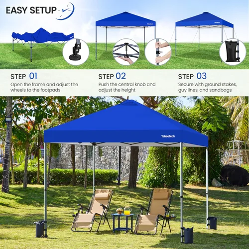 Vista 5 de Yaheetech Tienda de campaña desplegable de 10 x 10 con 2 ruedas integradas para movilidad, resistente al agua y refugio solar instantáneo con bolsa