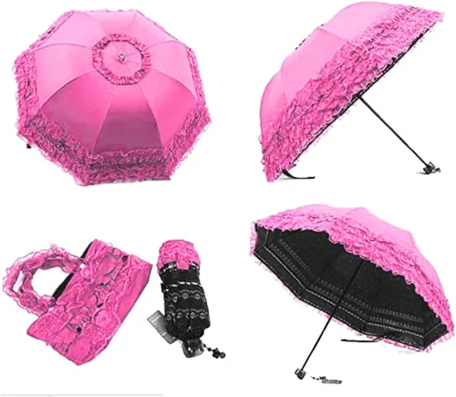 Vista 2 de chenwen Sombrilla plegable de viaje compacta resistente a los rayos UV, sombrilla de encaje de princesa para mujeres y niñas