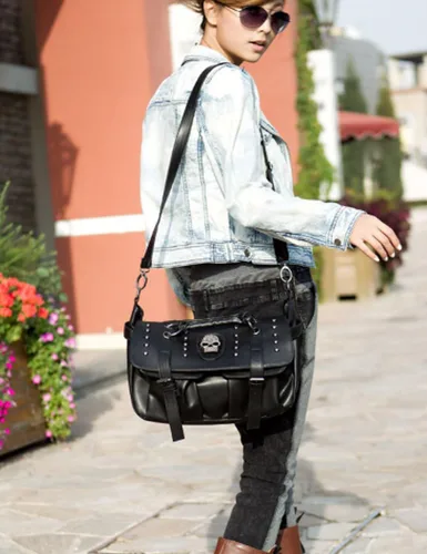 Vista 6 de Fivelove - Bolso de hombro con asa superior para mujer, con remache, tamaño mediano, bolso de mano