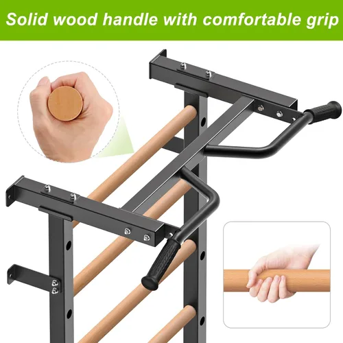 Vista 5 de Kipika Barra de Gimnasia de Pared - Escalera Sueca de 2"x2" con Agujero de 1", Barra de Dominadas Montada en Pared Entrenador de Suspensión