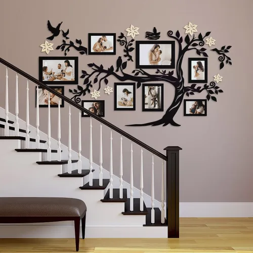 Vista 7 de JustLikeWood 39 x 22 pulgadas Calcomanía de Pared Grande de Árbol Genealógico de Madera para Decoración del Hogar con Marco de Fotos Estándar