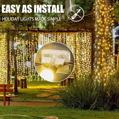 Vista 7 de Keviyi - Ganchos para luces de cadena al aire libre: 25 piezas de clips para cables resistentes con tiras adhesivas impermeables para colgar luces