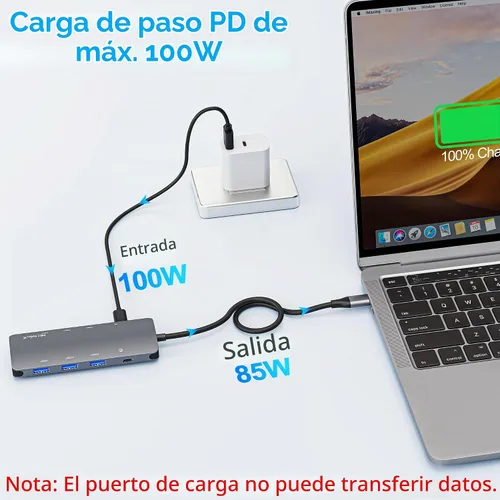 Vista 5 de Hub USB C de 10 Gbps, divisor USB C con pantalla de video de 4K a 60 Hz, carga de entrega de energía de 100 W, adaptador multipuerto USB 4 Hub