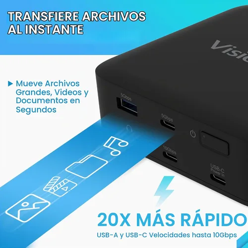 Vista 3 de VisionTek VT1200DL - Estación de acoplamiento USB-C dual 4K - 2 puertos HDMI, 2 puertos DisplayPort, paso de alimentación de 100 W, base universal