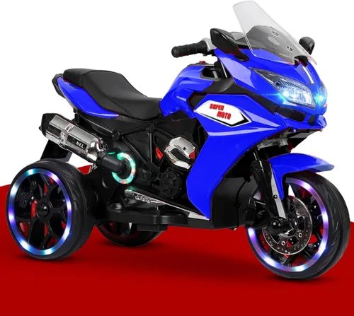 Vista 6 de TAMCO - Motocicleta eléctrica para niños con 3 ruedas, recargable, con ruedas ligeras (azul)