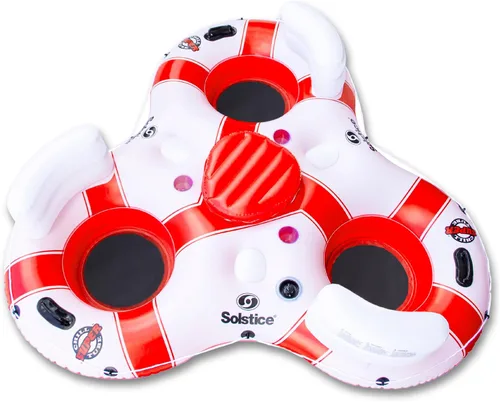 Vista 9 de Solstice Inflatable Tube Float – Heavy-Duty Material with Grab Handles for Pool, Lake & River – Compact with Mesh Base, Cupholders, & Rope – Cooler