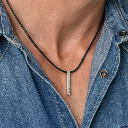 Vista 8 de MYKA - Collar de barra grabado 3D personalizado para hombres, él, padre, novio, hermano, joyería de barra colgante personalizada con inscripciones