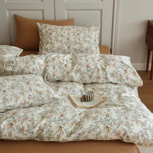 Vista 56 de EAVD Elegante funda de edredón floral pequeña, tamaño individual, suave, 100% algodón, con estampado floral pequeño, con 2 fundas de almohada