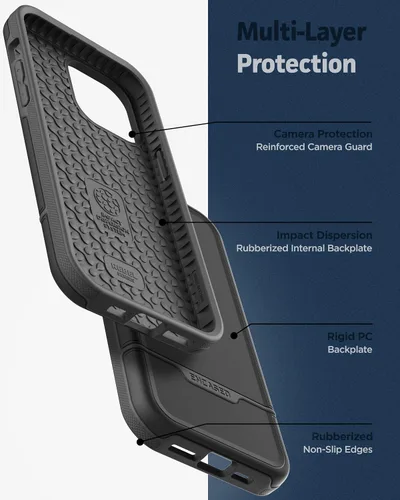 Vista 4 de ENCASED Funda a prueba de golpes compatible con iPhone 14, funda ultra protectora resistente para teléfono, serie Rebel (negro)