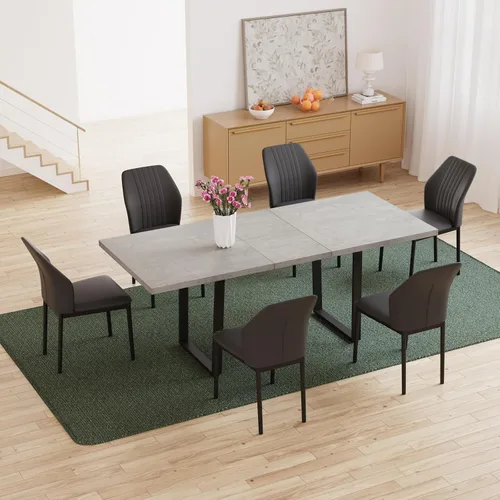 Vista 15 de ZckyCine Conjunto moderno de mesa de comedor de 5 piezas con mesa rectangular de madera y 4 sillas tapizadas en cuero, capacidad para 4 personas