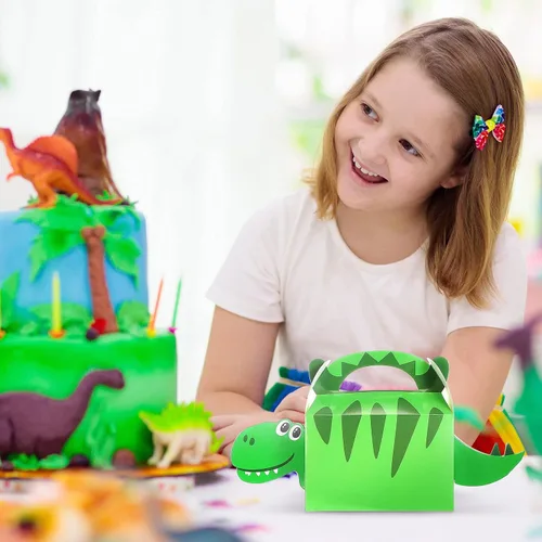 Vista 5 de Patelai - 12 bolsas de recuerdo de fiesta de dinosaurios 3D con temática de dinosaurios, cajas de regalo de dulces para niños, baby shower