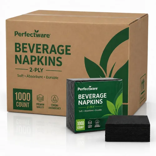 Vista 17 de Perfectware Servilletas de bebidas negras de 2 capas, 100 unidades, servilletas de cóctel suaves y absorbentes, servilletas desechables de fiesta
