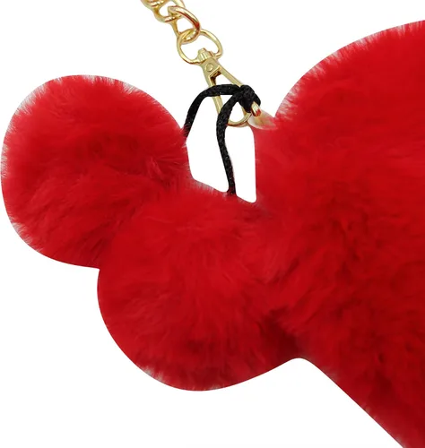 Vista 5 de Bolso de mano de piel sintética con forma de corazón para mujeres y niñas, bolso de hombro de felpa con correa de cadena de metal, Rojo -, Portátil