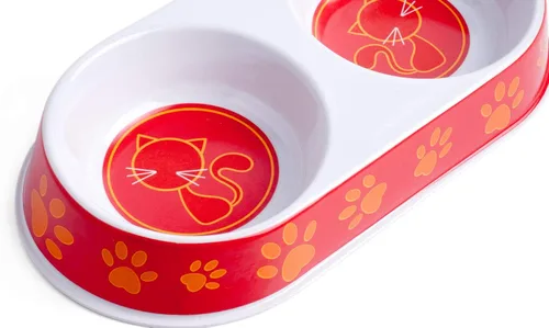 Vista 2 de Petface Cuenco doble de melamina para comida y agua, naranja, rojo
