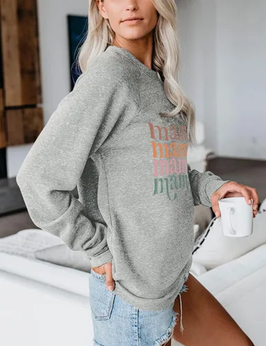Vista 5 de Blooming Jelly Sudadera con cuello redondo y manga larga para mujer, con estampado de letras, estilo casual, con estampado de letras