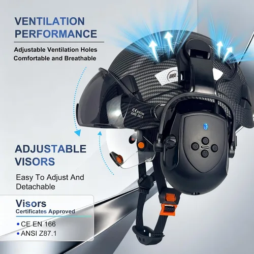 Vista 4 de Casco de seguridad SAFEBUILDER con visera, orejeras Bluetooth SNR 26dB, sombrero duro con viseras, orejeras montadas, sombreros duros ventilados
