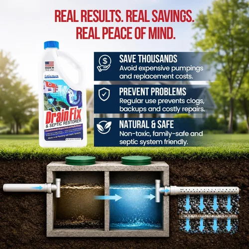 Vista 5 de DrainFix & Restorer séptico - 32 onzas líquidas. - Tratamiento de tanque séptico patentado Bac Enzyme Exxon Valdez, limpiador de drenaje