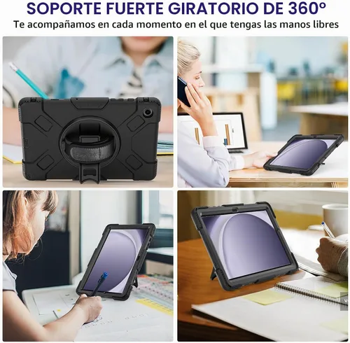 Vista 6 de SUPFIVES Funda para Galaxy Tab A9+/A9 Plus de 11 pulgadas con protector de pantalla, funda militar mejorada para tableta Samsung A9 Plus de 11 Negro