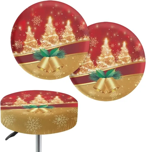 Vista 11 de Juego de 2 fundas redondas para taburetes de Navidad, color azul, diseño de ciervos de Navidad, fundas de cojín elásticas para taburetes de silla