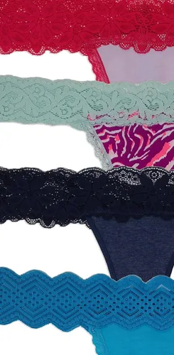 Vista 5 de Paquete de ropa interior de tanga de algodón para mujer encaje sexy transpirable suave elástico espalda en T hueco