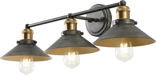 Vista 20 de JONATHAN Y Aplique de pared de bronce aceitado de 36.25 pulgadas, 4 luces industriales de granja, pantalla de metal para espejo de baño, cocina