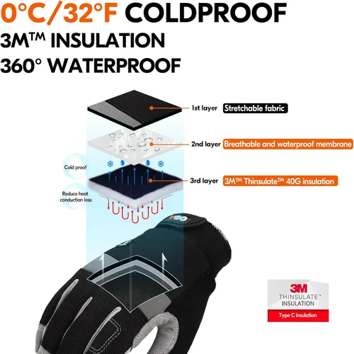 Vista 2 de Vgo... 1Pair 5℃/41°F Winter Work Gloves Men, Cold Weather Waterproof Safety Work Gloves,Cold Storage or Freezer Glove