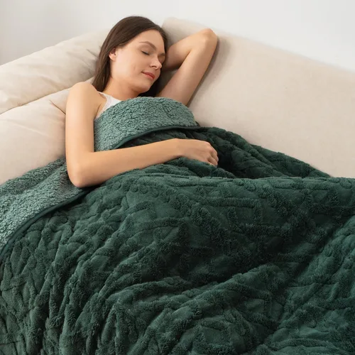 Vista 28 de Wemore Manta con peso de forro polar Sherpa para adulto, 10 libras de doble cara, acogedora y esponjosa, manta ultra mullida con parte superior