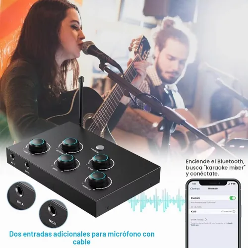 Vista 4 de DIGITNOW! Set de sistema de micrófono mezclador de karaoke portátil, con micrófono inalámbrico UHF dual, HDMI-ARC/Óptico/AUX e HDMI