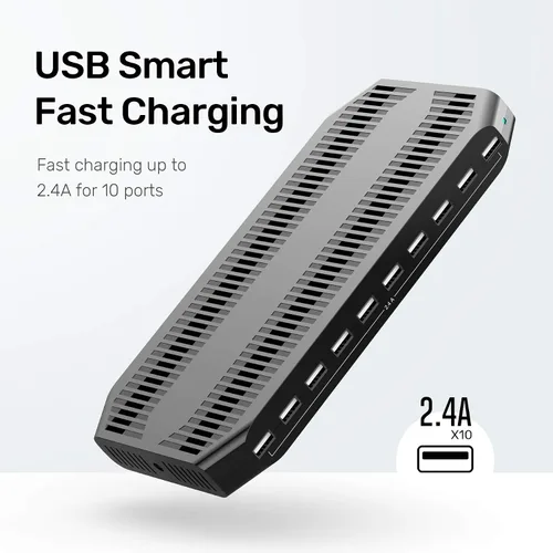 Vista 3 de Unitek 10 USB estación de carga múltiples dispositivos para iPad Tablet Negro