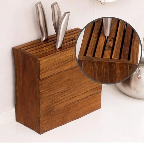 Vista 3 de Bloque de cuchillos Retro Madera Sólida Soporte de Cuchillo Capacidad de Bloque de Cuchillos Cocina Colocación Multifuncional Bloque Universal