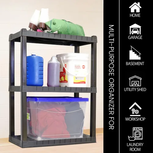 Vista 5 de Oskar - Estantes de almacenamiento de plástico resistentes para garaje, cocina, baño, sótano, habitación de los niños, estante organizador apilable