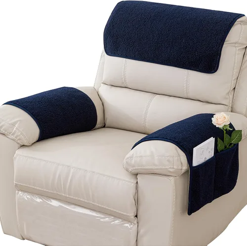 Vista 14 de Funda para Reposabrazos, Protector para Silla Reclinable, Protector para Muebles, Bolsillo de Almacenamiento Lateral, Funda Elástica para Beige