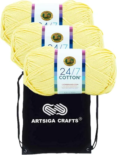 Vista 72 de Lion Brand 24/7 Algodón Blanco 761-100 (6-Carrillos - Mismo Lote de Tinta) Hila Gruesa Media #4 de Algodón para Crochet y Tejido con Bolsa