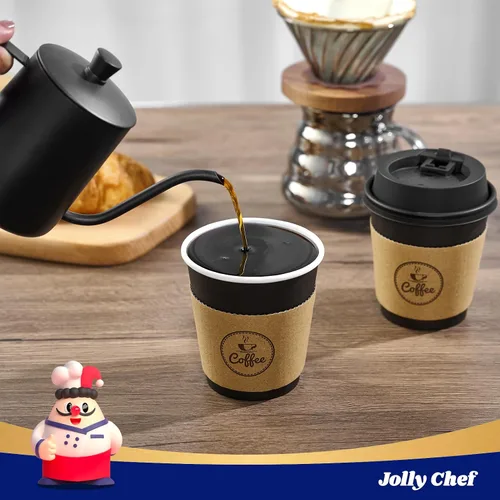 Vista 5 de JOLLY CHEF - Tazas de café de 10 onzas con tapas, mangas y agitadores, 100 Negro-10oz