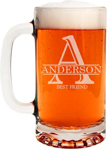 Vista 47 de Taza de cerveza de vidrio con monograma grabado de 16 onzas (letra A), regalos de cerveza personalizados de la A a la Z para hombres, Día del Padre