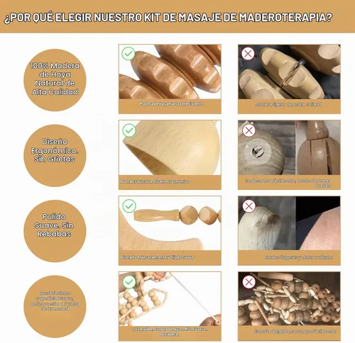 Vista 7 de Herramientas de masaje de terapia de madera, kit de maderoterapia, herramientas de escultura corporal para drenaje linfático y anticelulitis.