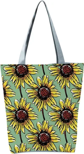 Vista 2 de Bolsos de hombro para mujer, estilo holgado, moderno, gran capacidad, con cremallera, estampado de girasoles