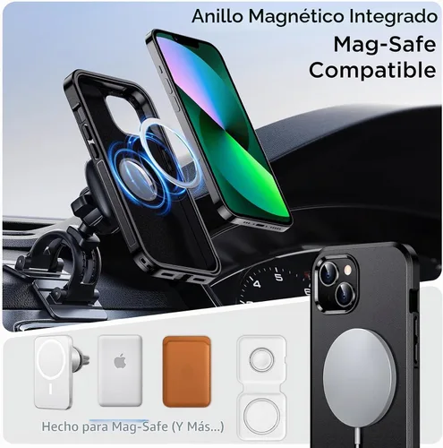 Vista 3 de Funda magnética para iPhone 13, compatible con MagSafe, protección contra caídas de grado militar, antideslizante, a prueba de golpes de 13 pies