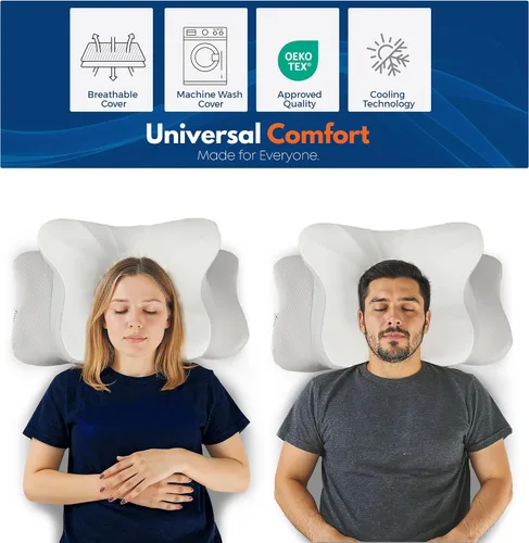 Vista 7 de Almohada cervical para dormir, almohada para dormir de lado para aliviar el dolor de cuello, almohadas de espuma viscoelástica, altura ajustable