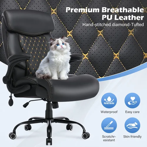 Vista 4 de Silla de oficina grande y alta de 500 libras, cómoda silla ejecutiva resistente con soporte lumbar ajustable para dolor de espalda, silla