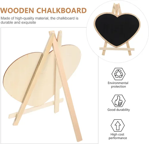 Vista 8 de 4 piezas de pizarra vertical caballete pizarra de mensajes de corazón letreros pizarra con base mini manualidades infantiles panel sándwich de madera