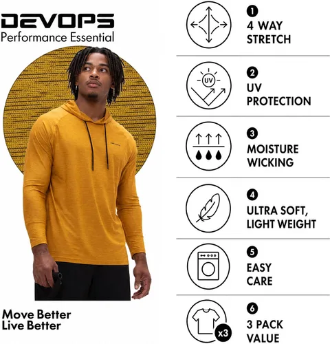 Vista 3 de DEVOPS - Sudadera con capucha para hombre, de manga larga, para pesca, senderismo, correr, entrenamiento