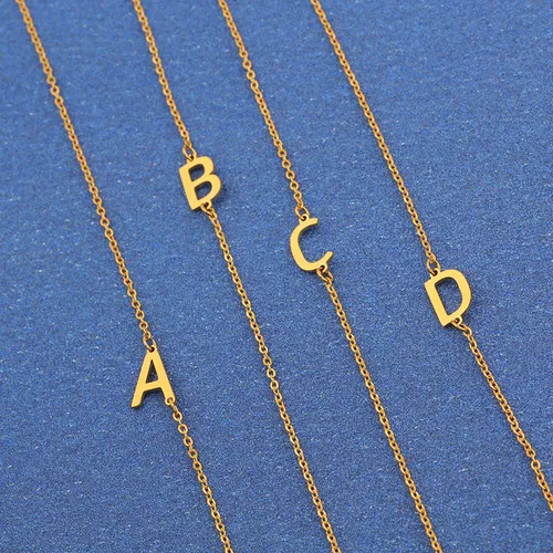 Vista 6 de Collar con inicial de acero inoxidable chapado en oro de 18 quilates con minúscula, collar personalizado para mujer