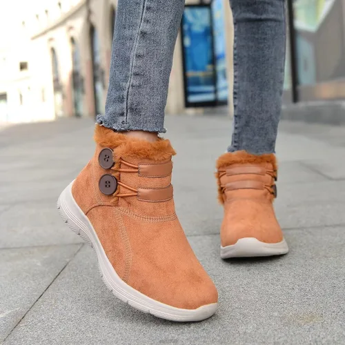 Vista 7 de LANCROP Botas de nieve de invierno para mujer, con forro de piel, botines de tobillo sin cordones, cálidos, impermeables, para exteriores