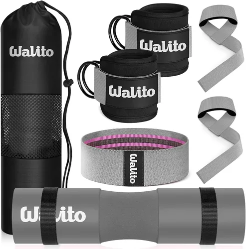 Vista 7 de WALITO 8Pcs Barbell Pad Set for Hip Thrust - Squat Pad,Gym Accessories for Women with Bar Bad,Bench Press, with Gym Ankle Straps,Resistance Bands