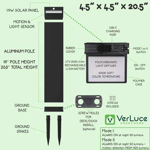 Vista 9 de Luces solares de sendero - Luces solares para pasarela para exteriores - Sensor PIR y dos modos de iluminación - Batería recargable que dura hasta